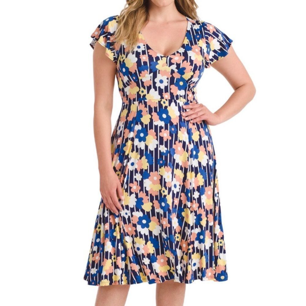 ModCloth Floral Midi Dress Flutter Sleeve